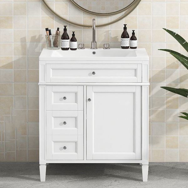 Charlton Home® Clintona 30'' Single Bathroom Vanity with Porcelain Top ...