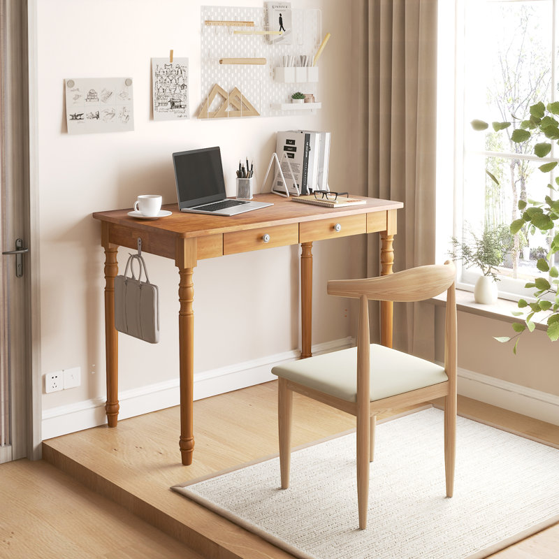Bureau Mid Century Modern de 48 pouces - Bureau en bois d'hévéa avec tiroirs, bureaux rétro avec 2 crochets, bureaux Mid Century pour chambre à coucher, salon et bureau