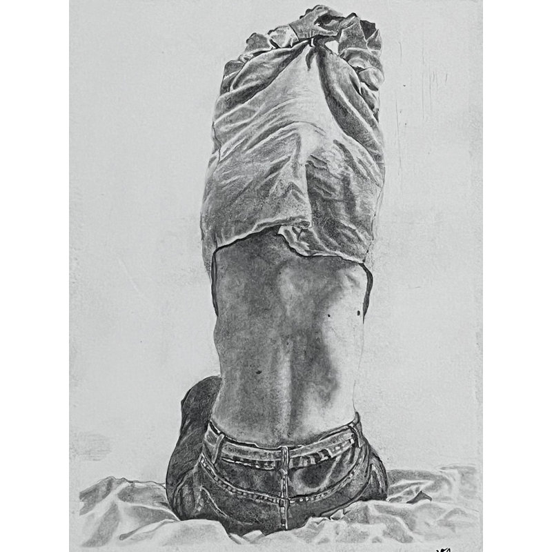 «Figurine avec portrait au fusain», graphite sur papier, par HK 8,3 po x l 5,8 po, art mural contemporain abstrait