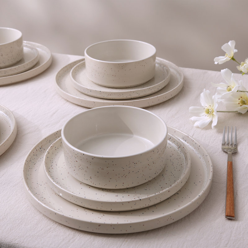 Delaenie Piece Stoneware Dinnerware Set - Service for 4, Creamy/Colorful Speckles