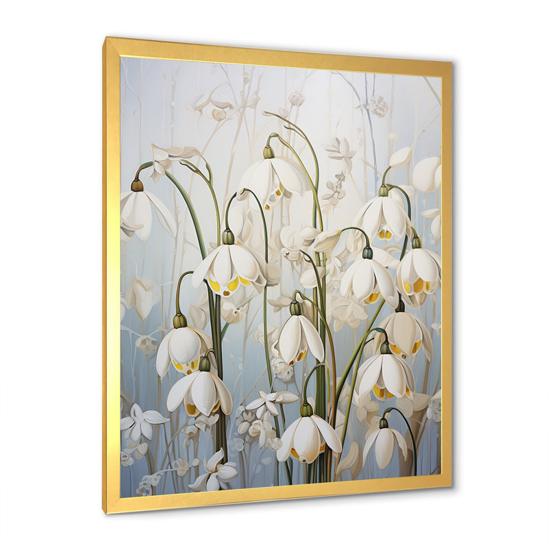 Minimalisme Snowdrops beige paysage, H 32 po x l 24 po x P 1 po, Cadre doré simple