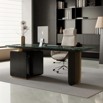 62.99"Minimalist stone slab green desk for office and boss's desk