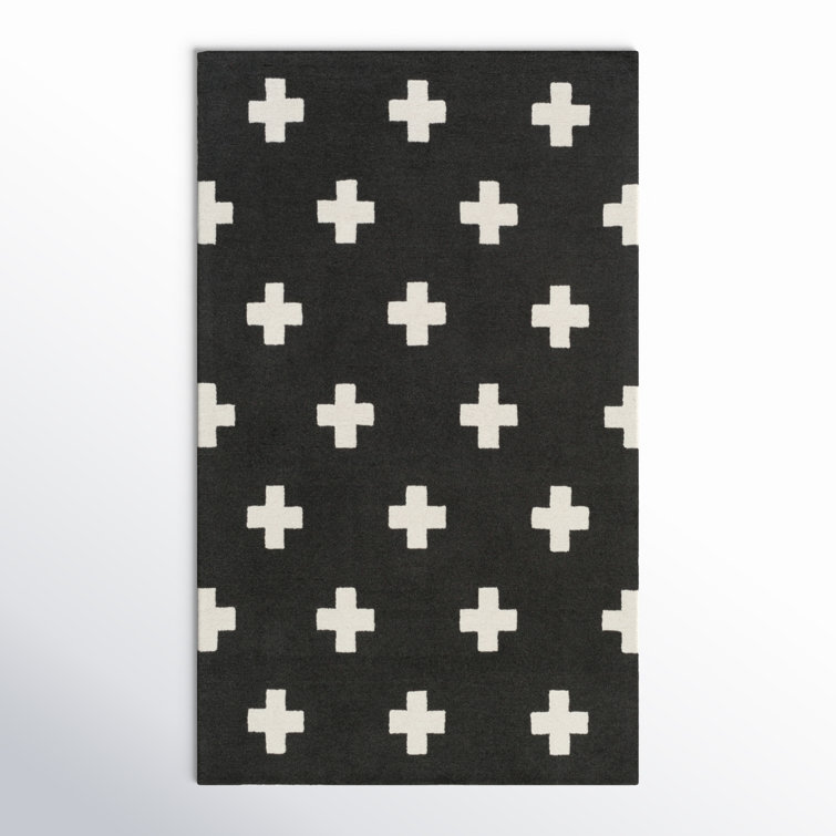 Cavan Geometric Handmade Tufted Wool Black Area Rug