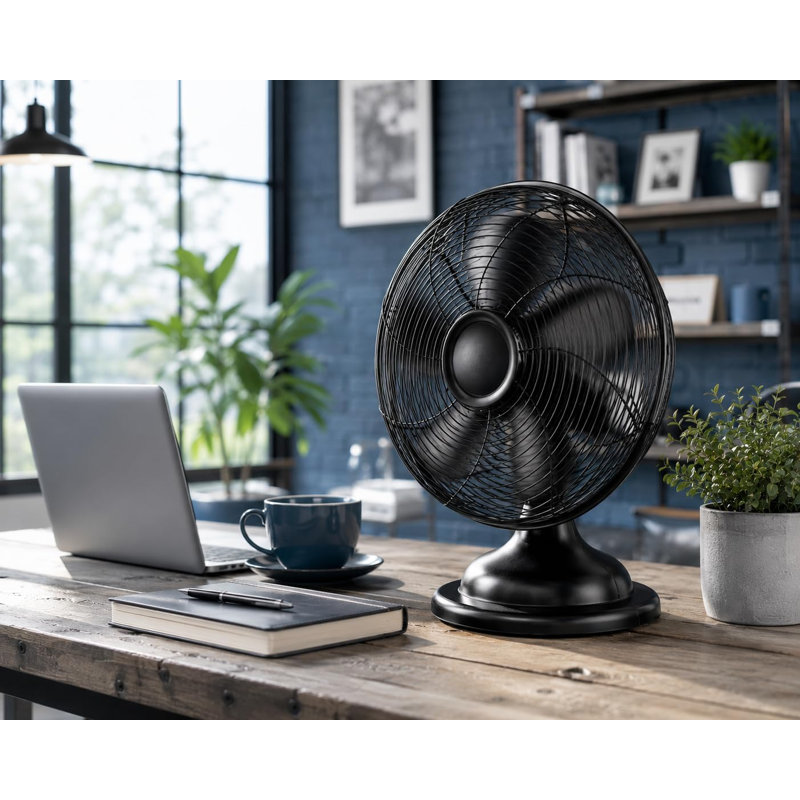 Ventilateur de table oscillant rétro Optimus 12 pouces - Finition bronze huilé, moteur silencieux, débit d'air réglable