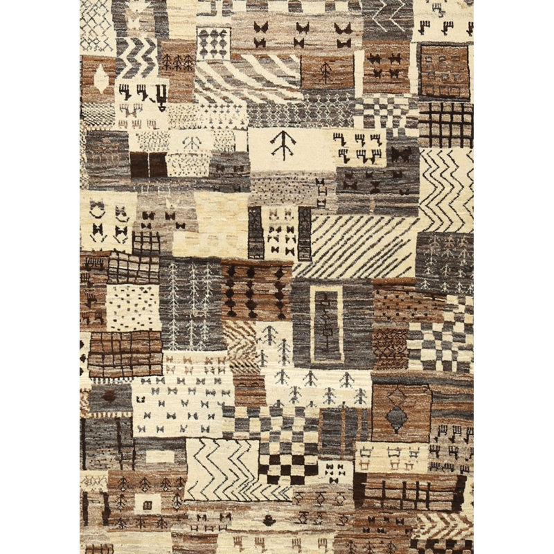 Tapis de zone brun clair en laine touffeté à la main Leftwich