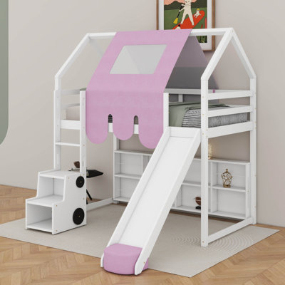 Cadre de lit mezzanine en bois avec tente