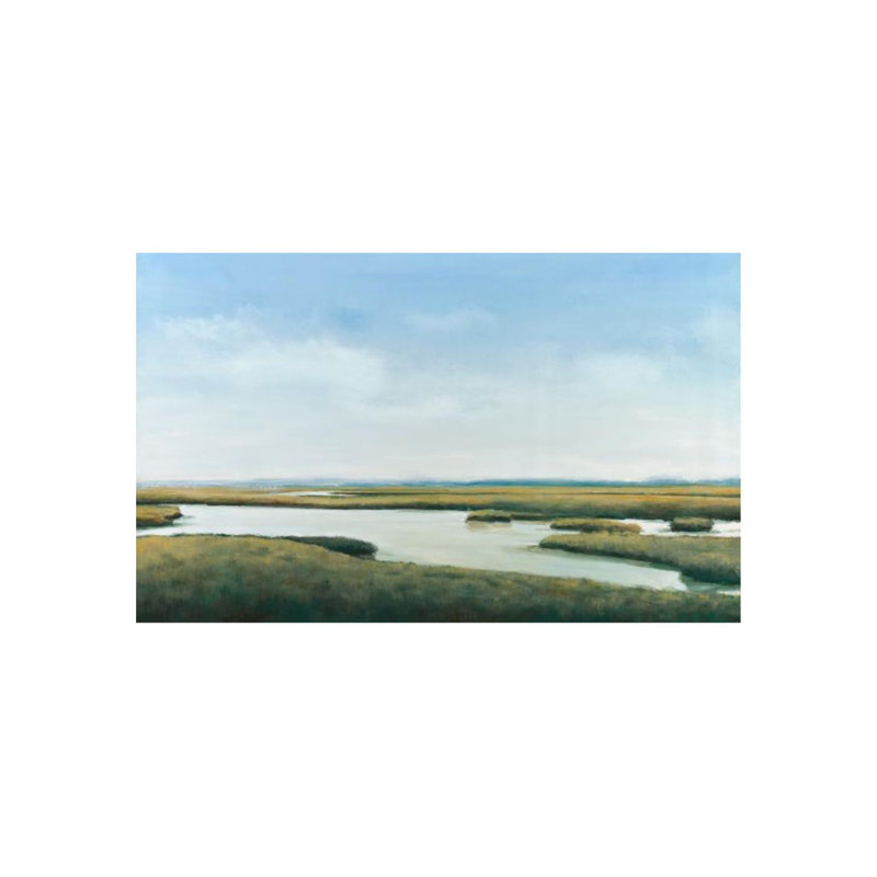 «Calm Field» par Derek Shaw - peinture sur toile tendue, Couche de verre, H 54 po x l 88 po