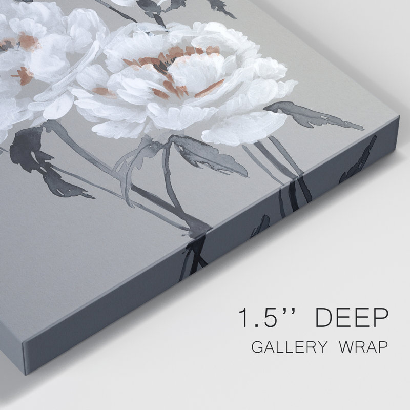 Peony Profusion I - peinture sur toile tendue, H 60 po x l 40 po x P 1 po