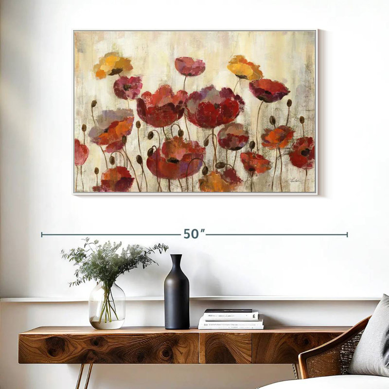 Coquelicots sous la pluie, Cadre flottant blanc, 40 po x 27 po