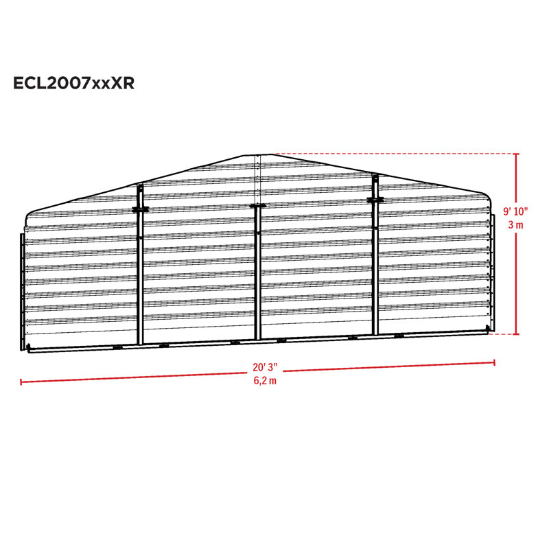 Ensemble mural arrière 20 x 7 pour abri d'auto en acier, Gris, H 118 po x l 243 po x P 0,88 po