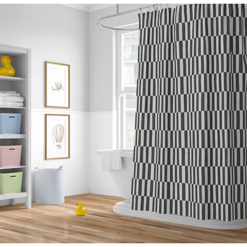 Off Stripe Ultra-Thin Lightweight Shower Curtain, Ivory/Charcoal