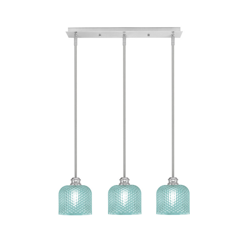 Luminaire suspendu linéaire à 3 lumières avec verre de 6 po Edge, Turquoise texturé, Nickel brossé