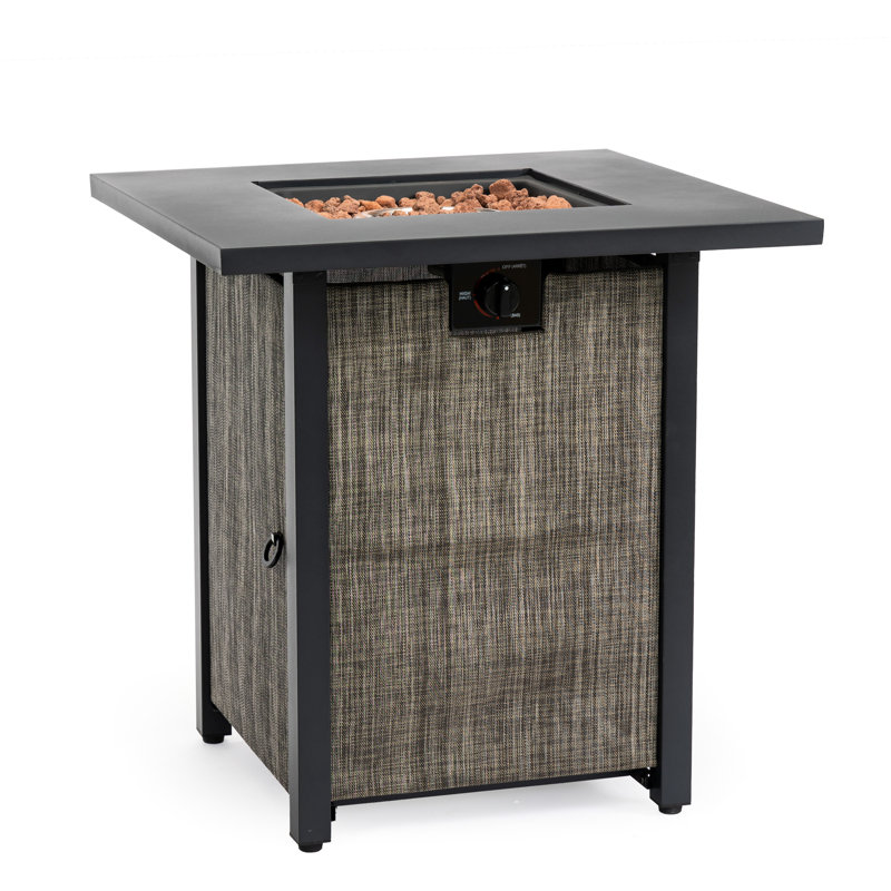 50000 Propane Gas 28 - Inch Fire Pit Table With Lid, Rocks, And Rain Cover, Ideal For Outdoor Gatherings In Small Spaces Square Steel , Wrapped Frame, Continuous Combustion, Patio Garden Gathering