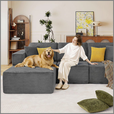 Canapé modulaire 109 po Cloud, canapé modulaire sans os avec méridienne en forme de L, canapé en velours côtelé à assise profonde, aucun assemblage requis, canapé modulaire moderne pour le salon