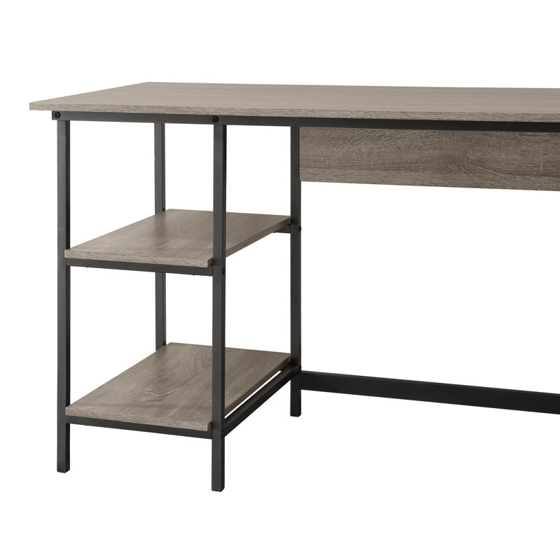 Bureau gris patiné avec 2 tablettes de rangement et des breloques en métal, économisant de l'espace dans la magnificence