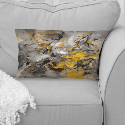 Bliss Of Happiness In Gray And Yellow I - Abstract Collages Printed Throw Pillow