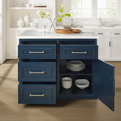 42" W Solid and Manufactured Wood Kitchen Island with Faux Marble Top