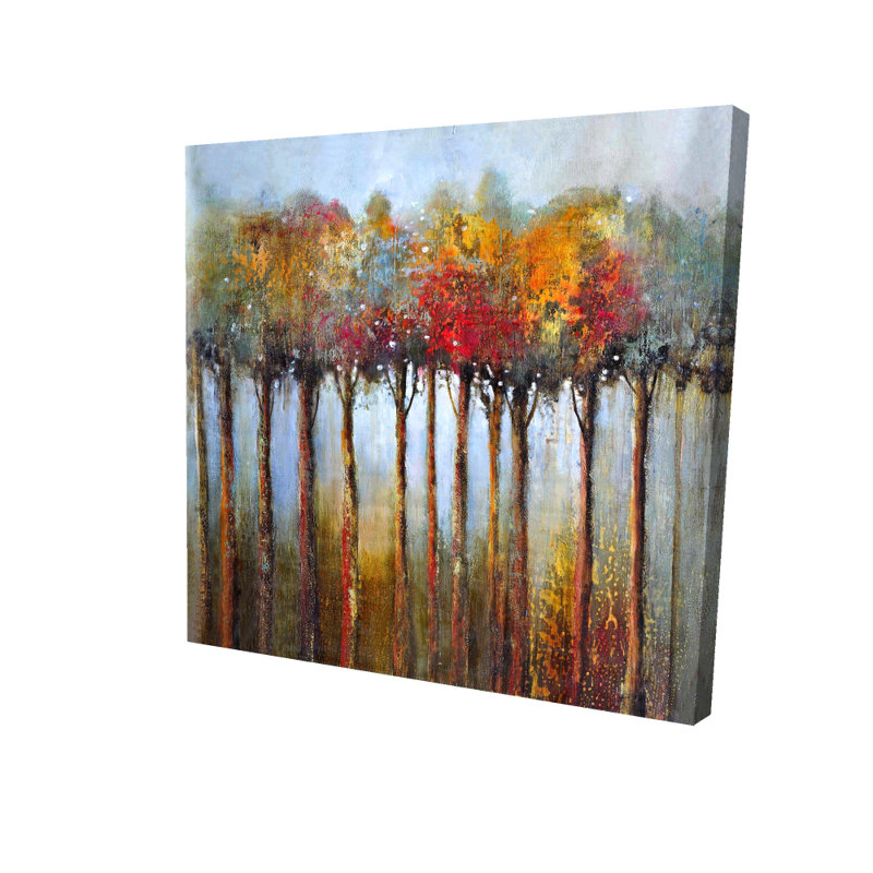 Feuilles d'arbres colorés sur toile | Art mural bleu contemporain, H 8 po x l 8 po