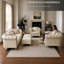 Ensemble de canapé Chesterfield modulaire 6 places en similicuir avec pouf beige/blanc-917663501