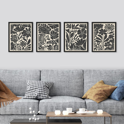 Silhouette moderne botanique noire et blanche - ensemble de 4 reproductions de cadres photo simples