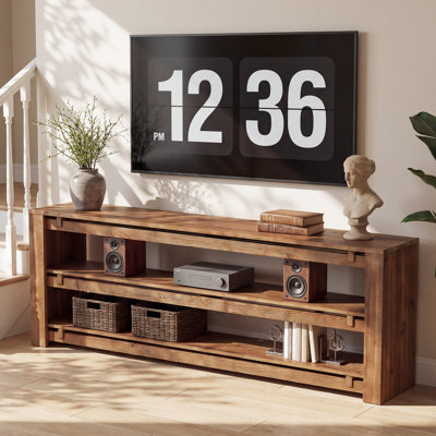Meuble télé en bois massif de 63 po de 63 po convenant aux téléviseurs de 55/60/65 po, console télé à 3 niveaux avec tablettes de rangement