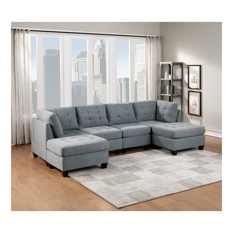 Canapé modulaire modulaire 6 pièces Mobilier de salon modulaire capitonné capitonné gris