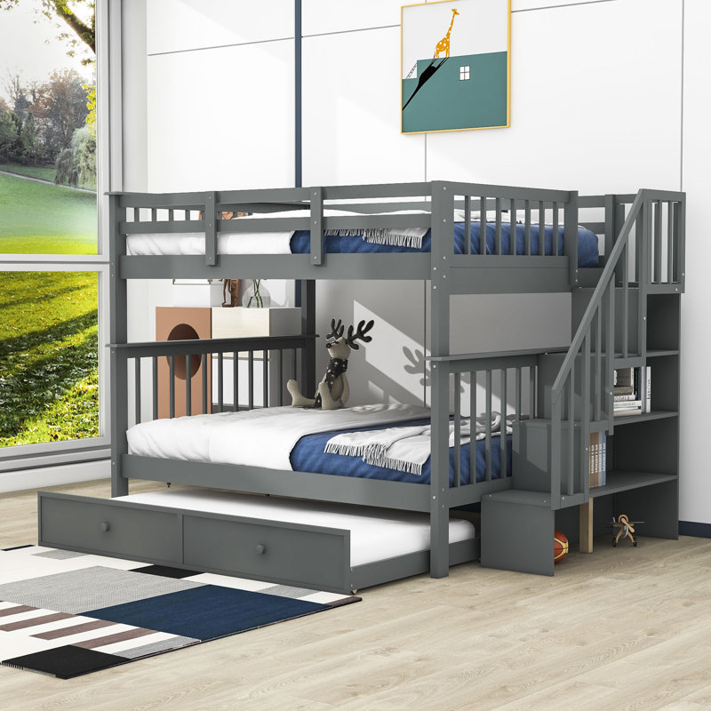 Gular Full over Full Standard Bunk Bed with Trundle by Harriet Bee, Gray