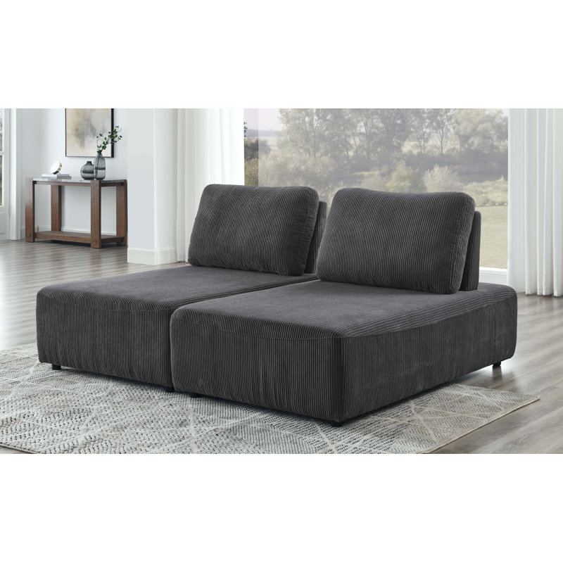 Canapé modulaire sans accoudoirs 78 po Fieger, Velours côtelé gris foncé