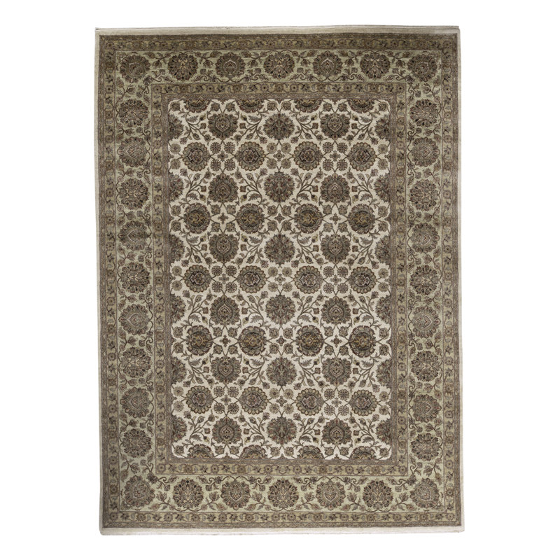 Tapis ivoire et vert noué à la main de haute qualité
