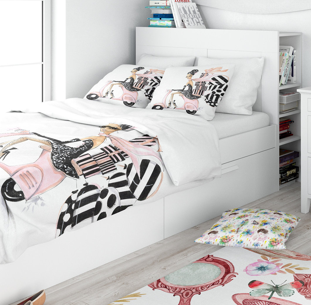 Designart Girl with Balloons and Gift Boxes Duvet Cover Set Design Art 