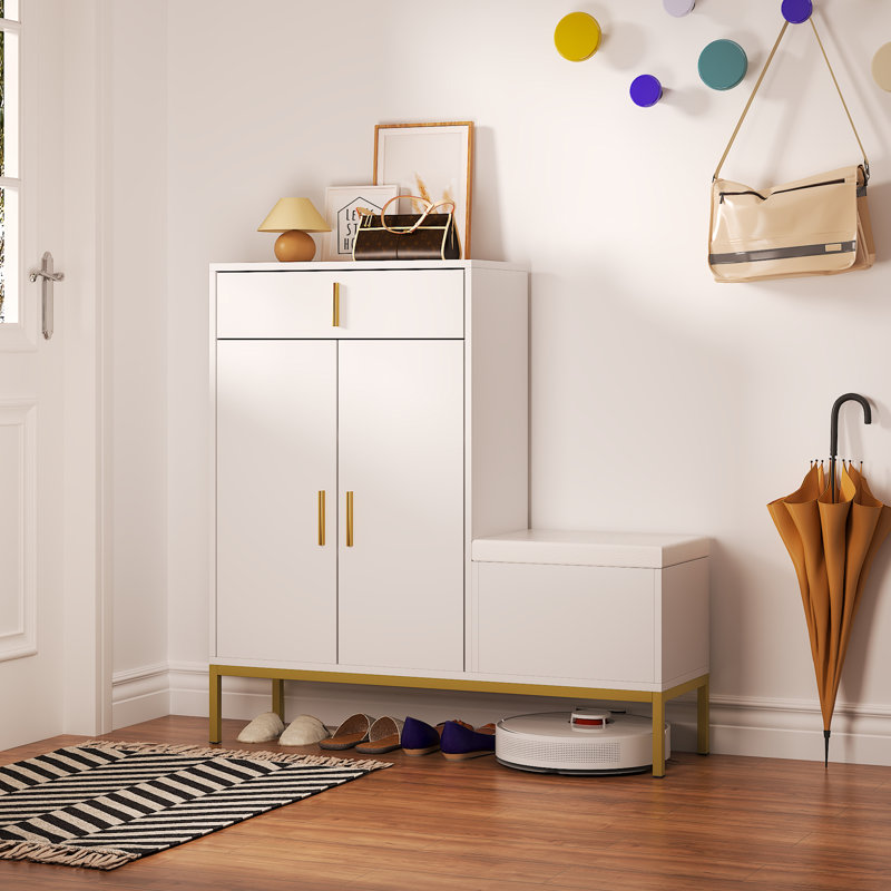 Armoire de rangement pour chaussures moderne avec tiroir et siège relevable pour hall d'entrée