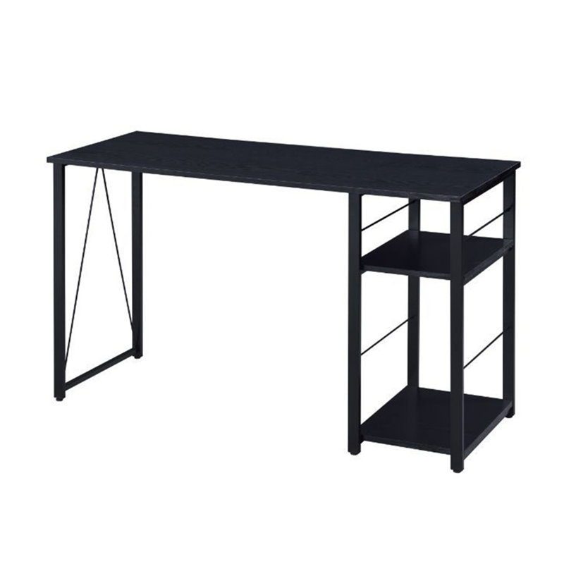 Rectangular Writing Desk with 2 Tier Shelf, Black
