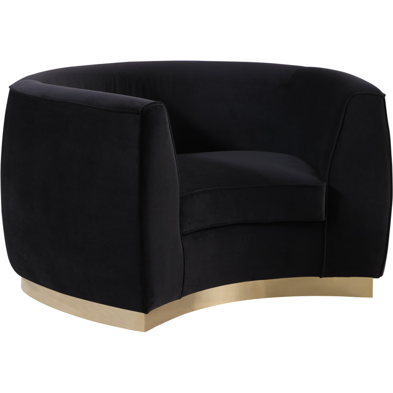 Fauteuil demi-tonneau en velours Breccan, Velours noir, Or