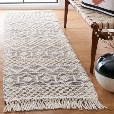 Natura Hand Loomed Wool/Cotton Geometric Rug in Black/Ivory