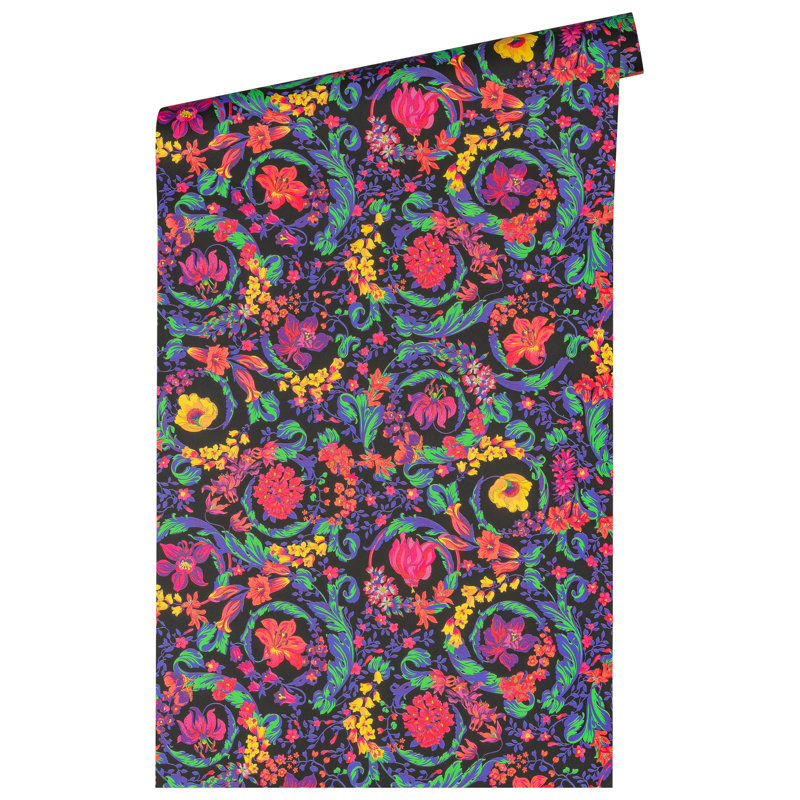 Versace Butterscotch Empress Unpasted Vinyl Wallpaper, Black Pink/Green/Purple/Yellow