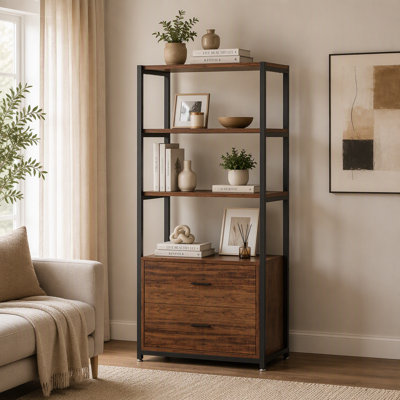 4-Tier Bookshelf Etagere Display Bookcase with 2 Drawers