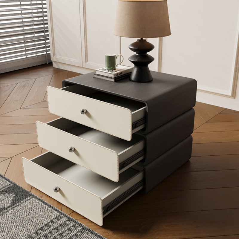 Table de chevet empilable crème, dimensions 55 cm (H) x 60 cm (L), meuble de rangement minimaliste pivotant en cuir sellier avec tiroirs à plusieurs niveaux