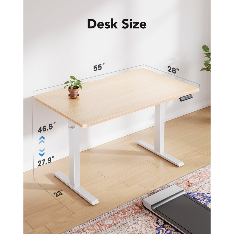 Bureau debout électrique à hauteur ajustable, L 55 po x P 28 po, Beige / Blanc