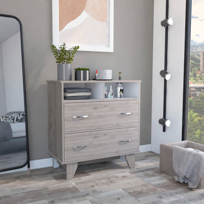Versatile Storage Dresser with Ample Drawers and Open Display Shelves