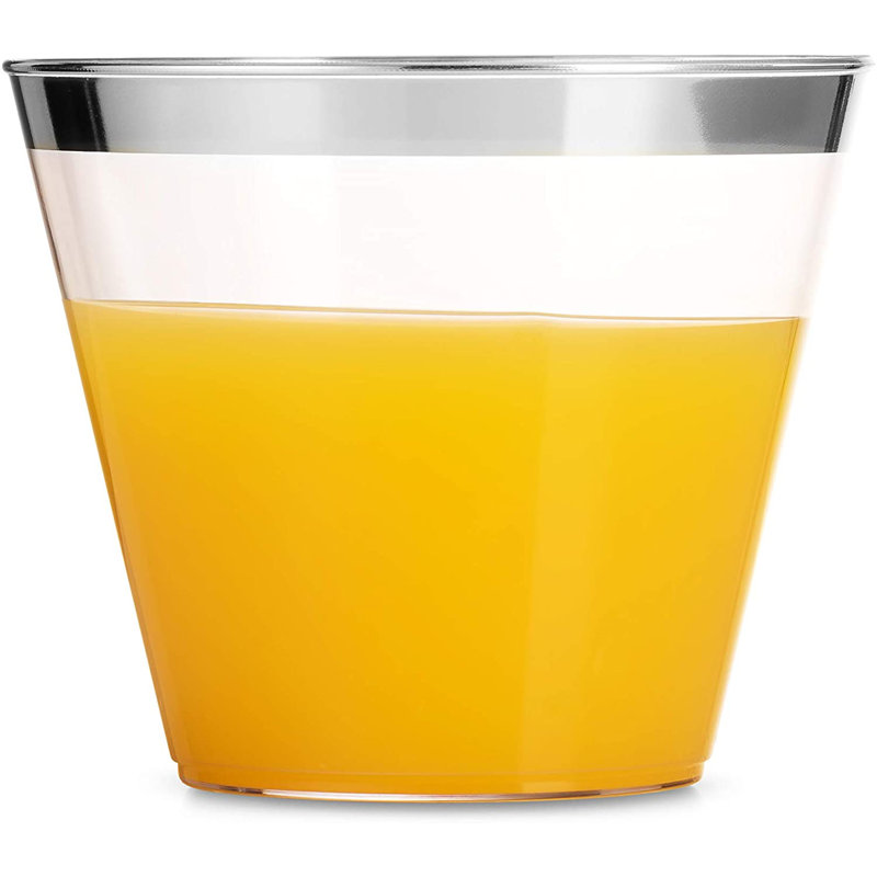 Silver Rim Disposable Plastic Cups 9 oz