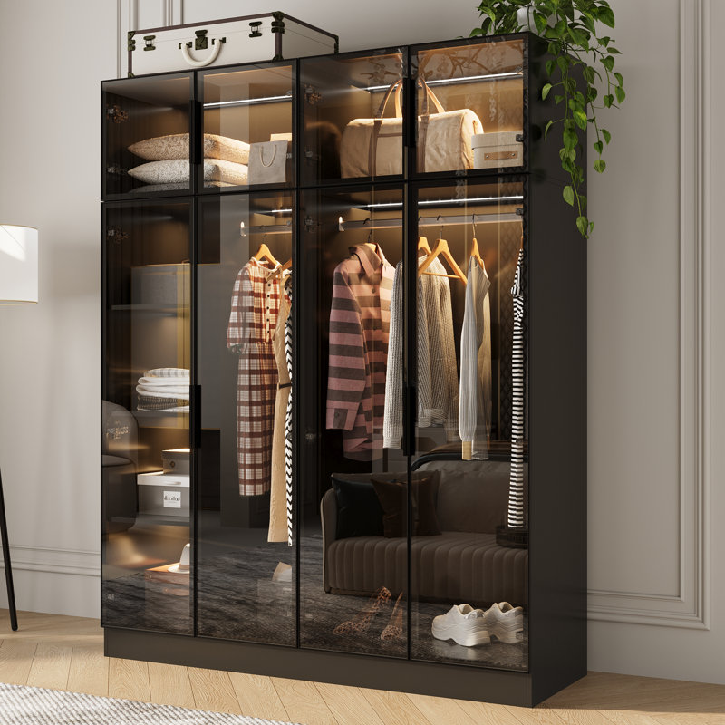 Garde-robe moderne avec lumière DEL et porte en verre trempé