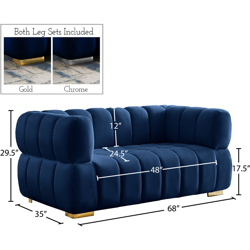 Tavarez 68'' Velvet Loveseat, Navy Velvet