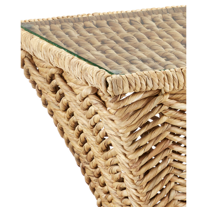 Natural Water Hyacinth and Glass Square Accent Table