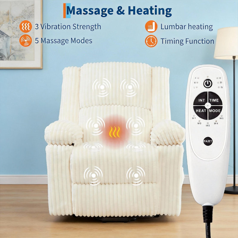 Power Lift Recliner Chair, with Heat and Massage, White