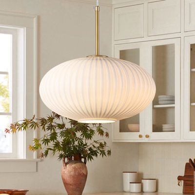 11.8" 1-Light Modern Dimmable Ribbed Glass Pendant Kitchen Light