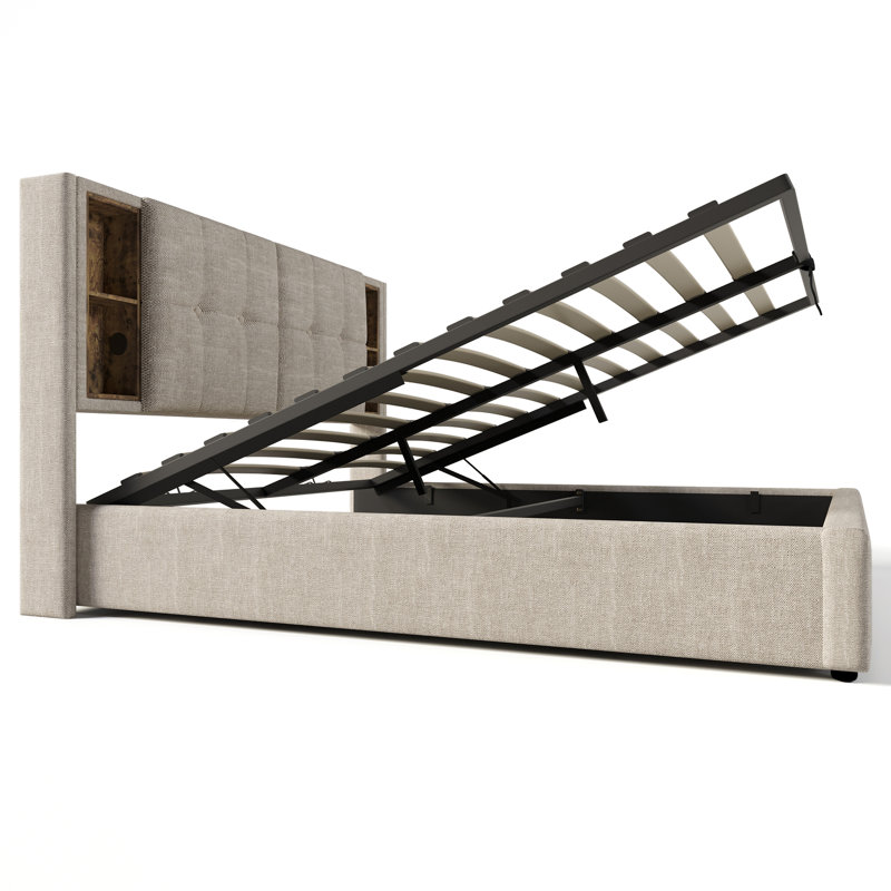 Upholstered Ottoman Bed, Double (4'6), Beige