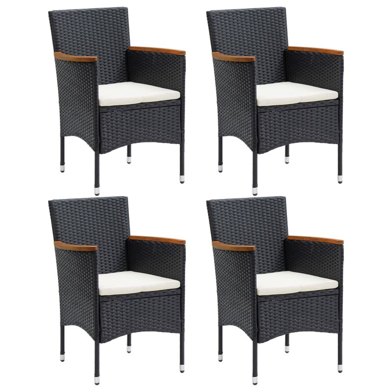 4x chaises de patio pour l'extérieur, Blanc, crème, Noir, noir, noir, noir