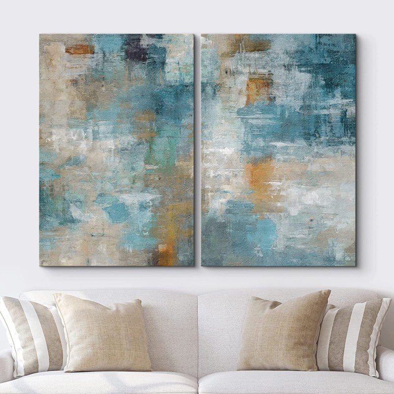 "Abstract Paint Effect", sarcelle brune, collage grunge - impression sur toile, Toile tendue, H 24 po x l 36 po, Sans cadre