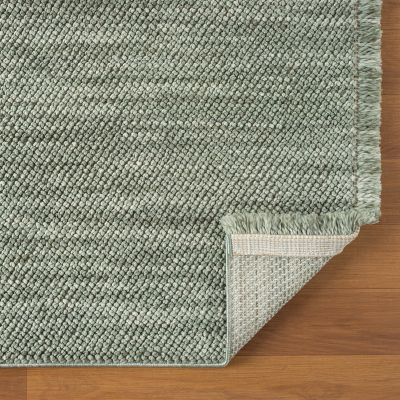 Textured Fringed Area Rug, Rectangle 6' x 9', Green
