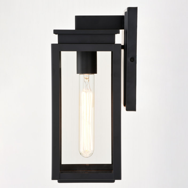 Tametria 12.5 in. H 1-Light Matte Black Transitional Outdoor Wall Sconce made of Durable Metal, Clear Glass Shade, LED Compatible, Use for Exterior Porch Patio Front Door or Garage